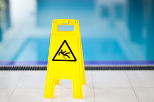 warning in front of pool